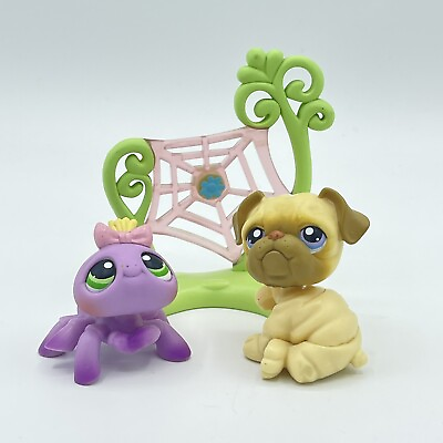 #ad Littlest Pet Shop LPS Lot Pet Pairs Spider #136 Web and Bulldog #135 t2 $15.00
