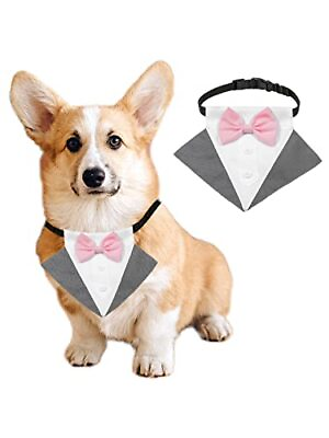 #ad Bow Decor Pet Bandana for Cats and Dogs Formal Tuxedo Wedding Dog Medium Grey $9.09