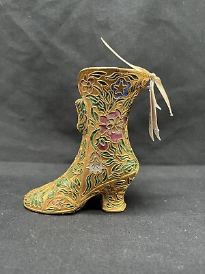 #ad NYCO Vintage Gilt Metal Cloisonné Enamel Floral Boot $39.00