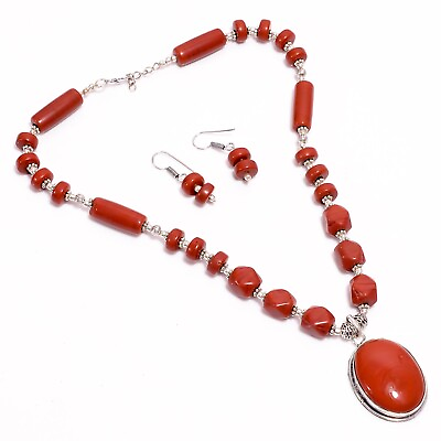 #ad Red Jasper Jewelry Silver Plated Gift For Friend Party Wear Chain Necklace 18.0quot; $16.19