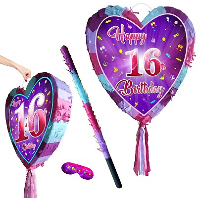 #ad 16th Birthday Heart Pinata sixteen party game girl theme 16 number sixteenth new GBP 16.95