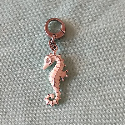 #ad Signed Fossil White Enamel Seahorse Necklace Or Bracelet Dangle Charm Steel $19.99