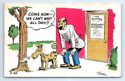 #ad Dog At Veterinary Office Need Sample Bob Petley 1952 Comic Joke Postcard c.1950 $4.99