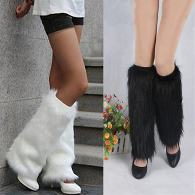 #ad Fluffy Women#x27;s Boot Covers Warm Plain Furry Faux Fur Ladies Winter Leg Warmers‹ $11.99