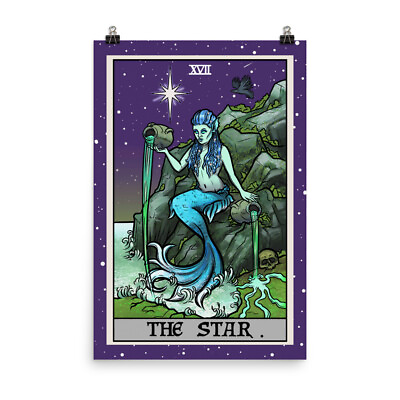 #ad The Star Tarot Card Poster Siren Mermaid Pagan Witch Halloween Gothic Wall Art $19.94