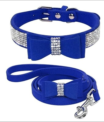 Dogs Kingdom Rhinestone Bling Dog Cat Collar Leash Set Crystal Diamonds Studded $18.99