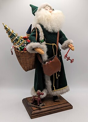 #ad Handmade Green Santa With Toys Vintage Figurine Statue Crafted Luci Isaacs 1987 $74.99