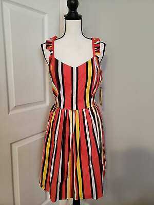 #ad Gianni Bini Above Knee Fit Flare Sleeveless Striped Zip Back Lined Dress Size 12 $29.99