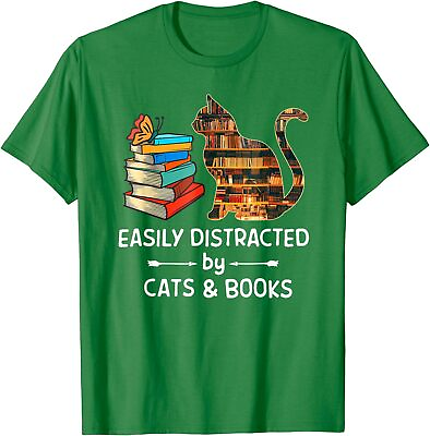 #ad Easily Distracted By Cats And Books For Cat Lover Unisex T Shirt $19.99