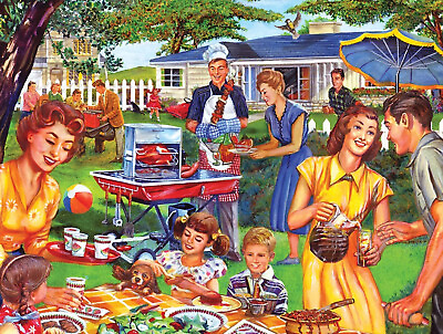 #ad Puzzle Collector 500 Backyard Barbeque Edward Wargo Roseart 50#x27;s $4.99