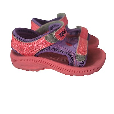 #ad Teva Baby Toddler Size 5 Sandals Pink Purple Hook and Loop Summer Beach $14.95