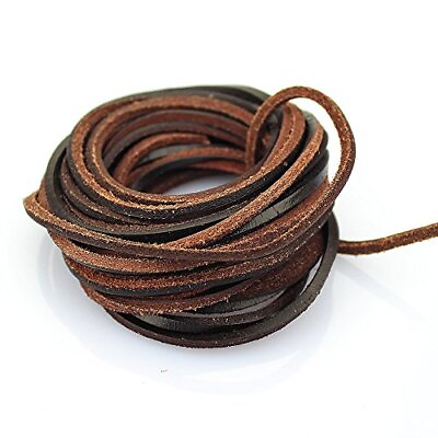 #ad 5 Yards 3MM Flat Genuine Leather Strip Cord Braiding String Dark Brown Espresso $10.76