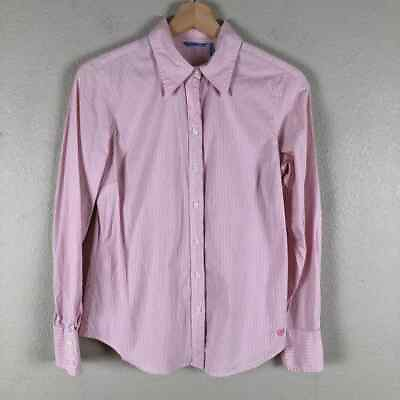 #ad Izod Shirt Womens Small Pink White Striped Stretch Button Front Collared Logo $12.73