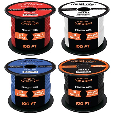 #ad 18 Gauge Car Audio Primary Wire 100ft–4 Rolls – Remote Power Ground Electrical $19.95