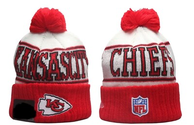 #ad KC Chiefs Beanie Cuff Pom Ball Knit Hat $19.99