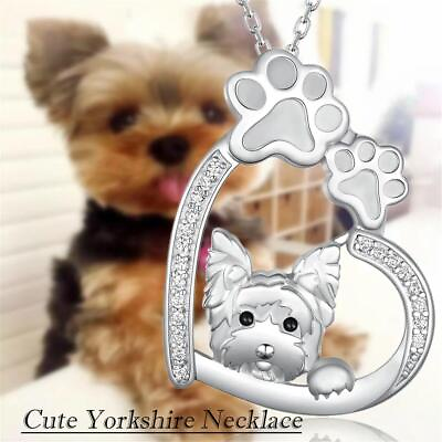 #ad Cute Yorkshire Dog Paw Heart Shaped Pendant Necklace Fashion Animal Lovers Pet $7.99