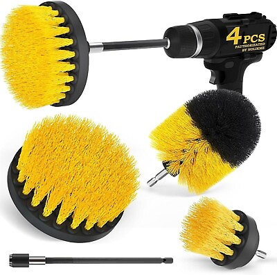 #ad Drill Brush Set 4 Piece Yellow with 6quot; Extension Fast Free Shipping $6.95