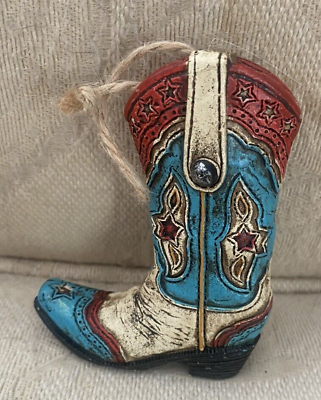 #ad Cowboy Boot Resin Christmas Ornament Western Cowboy with rope hanger 3.5quot;x 3quot; $8.99