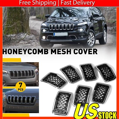 #ad 7pcs For Jeep Mesh Honeycomb Front Cherokee 2019 22 Chrome Grille Inserts Frame $56.99