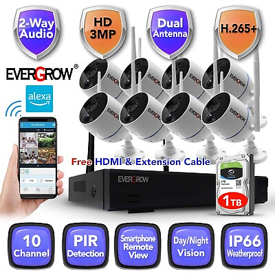#ad 10CH 2 way Audio 1296P HD DVR Outdoor CCTV Home Security Camera System WiFi $289.95