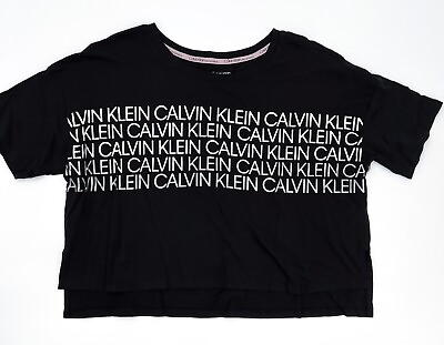 #ad Calvin Klein Shirt Womens Large Black T shirt Performance Cropped Logo Writing $8.79