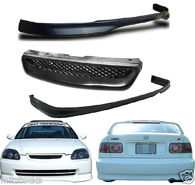 #ad FOR 96 97 98 CIVIC 2 4 DOOR TYPE R PU BLACK FRONT REAR BUMPER LIP GRILL $119.88