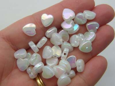 #ad 100 Heart beads white AB acrylic AB68 $4.25