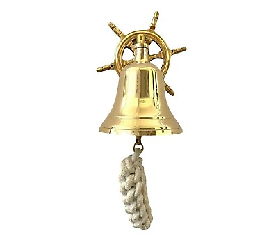 #ad 4#x27;#x27; Brass Bell Nautical Ship Bell Wall Hanging Decorative Door Bell Best Gift $38.62
