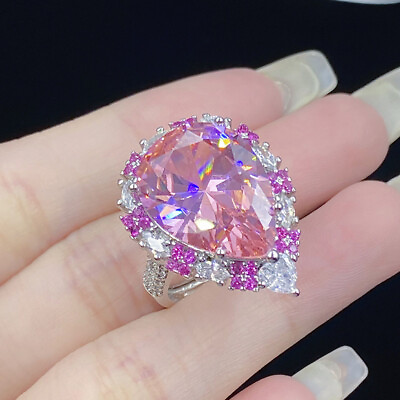 #ad New Charm Mix Color Waterdrop Pink Topaz Gemstone Silver Women Girl Charm Ring $8.98