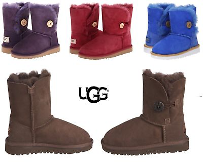 #ad UGG Australia Girls Kids NEW Bailey Button Winter Snow Boots Sheepskin Suede $134.99