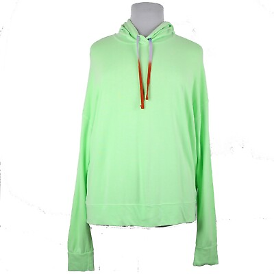 #ad Sundry NEW $110 Sz 4 Pop Lime Green Neon Hooded Rayon Cotton Basic Sweater Top $59.99