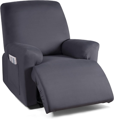 #ad Recliner Chair Cover Stretch Slip Covers w Pockets Soft Microfiber Dark Gray $12.60
