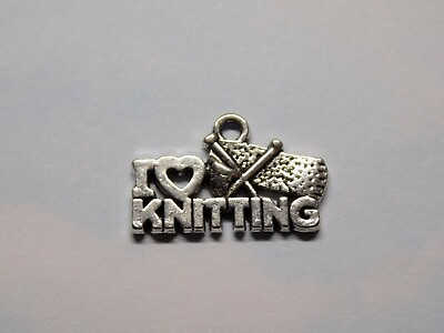 #ad 5pc Lot I Love Knitting Mini Charm Antique Silver Tone Single Sided J334 $8.30