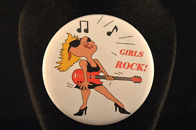 #ad quot;GIRLS ROCK quot; BUTTON pin pinback 2 1 4quot; badge NEW Big women music diva singer $2.99