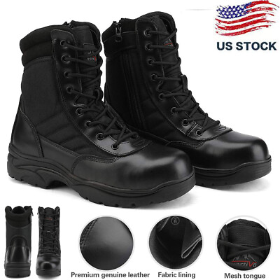 #ad Men#x27;s Military Tactical Work Boots Hiking Motorcycle Combat Black Size 6.5 15 $63.99