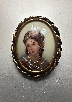 #ad Antique French Limoges Porcelain Cameo Brooch 1.5quot; by 1 1 4quot; Hand painted $119.00