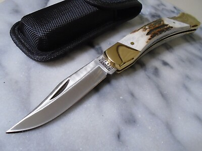 #ad Schrade USA Stag Lockback Folding Hunter Pocket Knife amp; Sheath No Box SCH07 $69.99