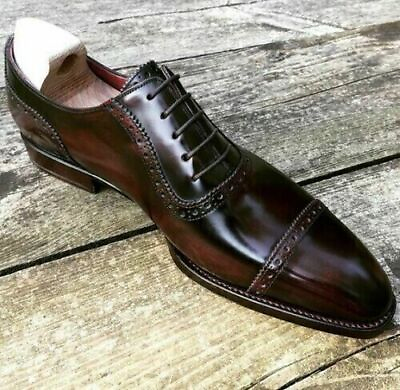 #ad New Handmade Real Leather Brown Formal Oxford Cap Toe Formal Dress Shoes For Men $161.98