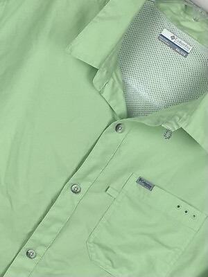 #ad Columbia PFG Vented Fishing Shirt Short Sleeve Button Down Mens 2XL Solid Green $19.99