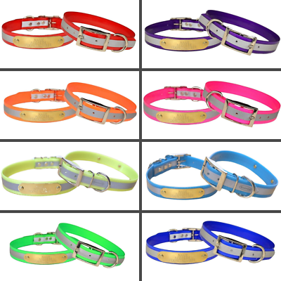 Warner Reflective Dayglo Med Large Dog Collar 1quot; wide Free engraved Tag USA $15.95