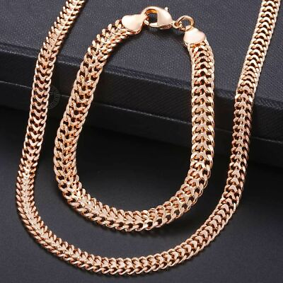 #ad Double Curb Cuban Weaving Necklace Chain Rose Gold Bracelet Choker Women Jewelry $19.78