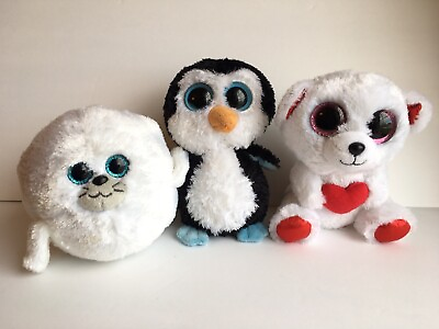 #ad TY Beanie Boos Boo Cuddly Bear Waddles Penguin Seymour Seal 6quot; Plush Arctic Lot $11.99