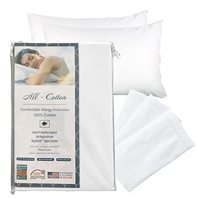 #ad Premium 100% Cotton Zippered Pillow Protector Queen Size White 300 Thre... $18.49