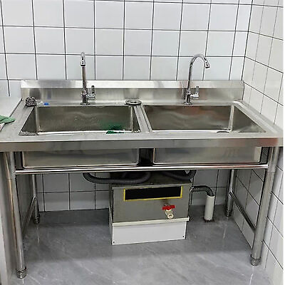 #ad Catering Sink Commercial Stainless Kitchen Double Bowl Drainer Unit 100*80*50cm $192.01