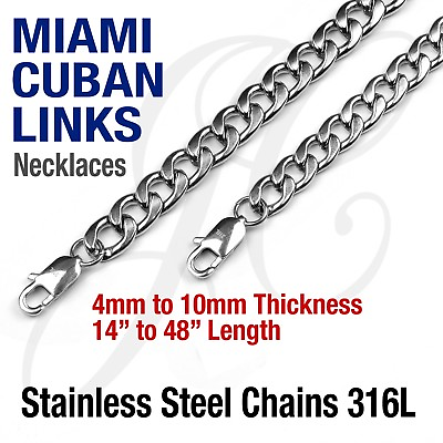 #ad Stainless Steel 316L Miami Cuban Curb Link Chain Necklace 14 48quot; Silver Color $14.25