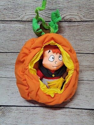 #ad Vintage Halloween Plush Pumpkin with Witch Baby Inside Pullalump Style RARE $12.00