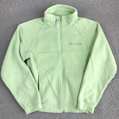 #ad Columbia Jacket Youth Medium 10 12 Green Sweater Full Zip Fleece Girls Mock Neck $16.75