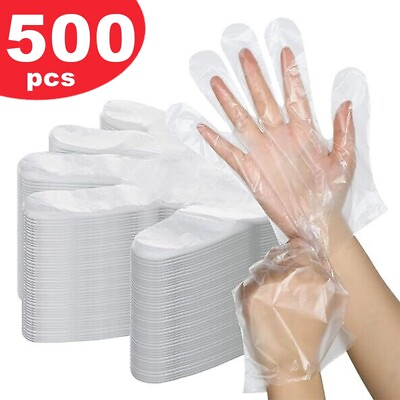 #ad 500Pcs PE Clear Disposable Gloves Plastic Gloves Poly Gloves Hair Coloring L US $3.67