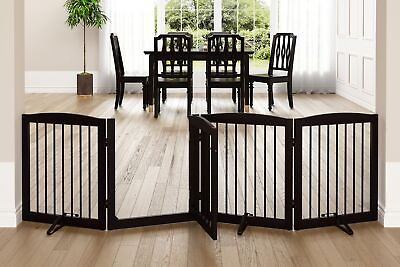 #ad Freestanding Dog Gate with Door Dog Gate for Stairs 80 inch Wide Pet Gate I... $132.08