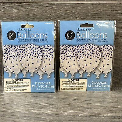 #ad Lot Of 2 6ct 12quot; Latex Balloons Party Supplies Amscan Blue White Polka Dot $17.99